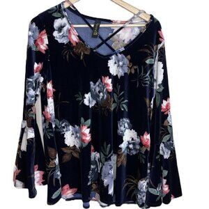 𝅺- paparazzi velvet bell sleeve navy floral long sleeve blouse
